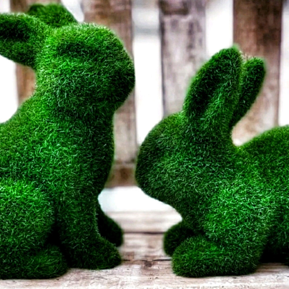 Whimsical farmhouse moss easter bunnies